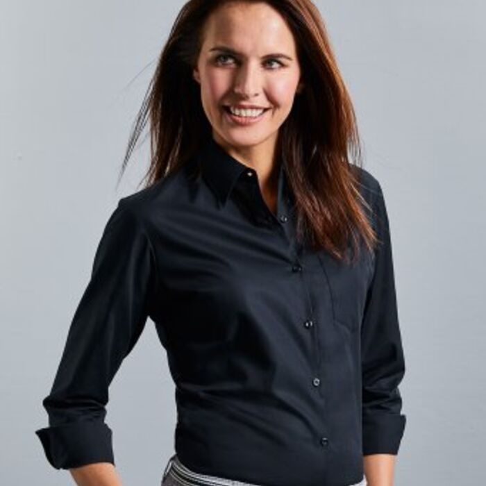 Russell Collection Ladies Long Sleeve Easy Care Cotton Poplin Shirt Thumbnail