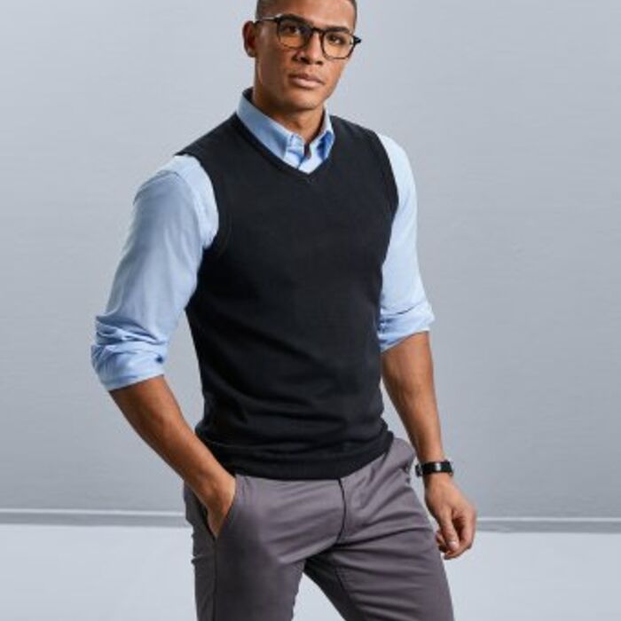 Russell Collection Sleeveless Cotton Acrylic V Neck Sweater Thumbnail